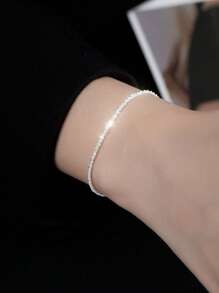 1pc Fashionable Adjustable Pure Silver Glitter Bracelet, Suitable For Women's Daily Wear | Jewelry Gift, Valentine's Day, Mother's Day Gift, Holiday Gift