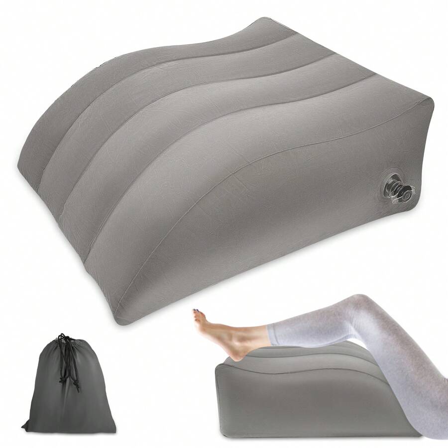 Lightweight Portable Inflatable Wedge Pillow - Ideal For Sleeping, Leg Elevation. Fast Inflation & Deflation For Bed, Travel, Camping Use - Grey - View 1