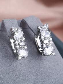 1 对优雅女士合成锆石环状耳环，奢华婚礼耳环，精致银色调 - 耳圈 - 查看 14