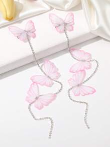 2 piezas Pasadores de cabello con cristal, borla y diseño de flor y mariposa, adecuado para uso diario como joyería para el cabello