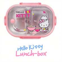 Sanrio 1 pezzo Scatola bento Hello Kitty Sanrio con cucchiaio - Simpatica scatola porta cibo rosa con 2 scomparti, portatile, adatta per campeggio, ufficio e viaggio, lavaggio a mano, design quadrato, tema cartone animato, adatta per varie festività. Può essere usata a casa per il ritorno a scuola, scatola per la frutta, scatola del pranzo, scatola bento. Regalo perfetto