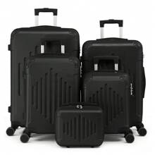 5 Piece Suitcase Set With Corner Protectors, 12/16/20/24/28 Inch Durable Hard Shell 360 Degree Spinner Wheels Large Capacity Multifunctional Lightweight Travel Suitcase - 黑色 - 查看 3