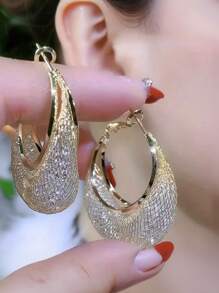 奢华金丝网水晶圈形耳环时尚、优雅、奢华、精致的网状图案闪亮圈形耳环耳饰、服装配饰，适合日常聚会、宴会、音乐会佩戴