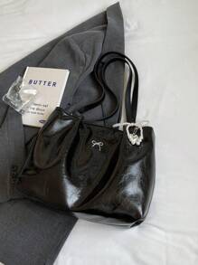 1pc Women's Crackle PU Leather Large Capacity Tote Bag With Chain Strap, Suitable For Girls, Ladies, College Students, Career Starters And Office Workers, Great For Work, Business, Commuting, School