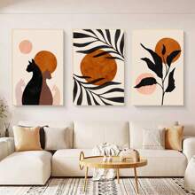 3PCS Abstract Boho Sun Bowls Black Cats Prints Wall Art Minimalist Neutral Canvas Painting Modern Pictures Living Room Decor Posters Frameless