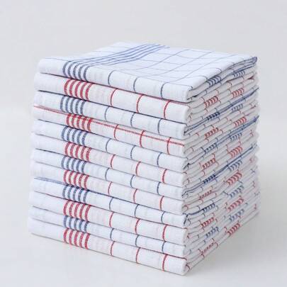 1/2/4/6/8/12Pcs Ultra-Soft Kitchen Towels,Super Absorbent, Plaid And StripedDesign,Dish Cloths With Red / Blue/ Black , Perfect For Home & Dining