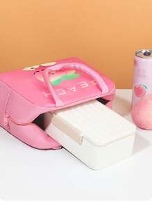 1pc Cartoon Fruit Print Insulated Lunch Bag, Large Capacity Student Bento Box Pouch, Waterproof Zipper Closure - Multicolor - View 4