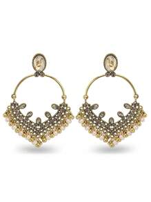 Vintage Exaggerated Circle Faux Pearl Studded Rhinestone Earrings, Fashion Accessories For Women