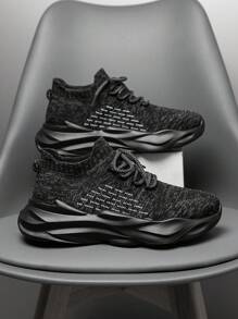 Giày thể thao thường ngày buộc dây lưới thoáng khí đế dày thoải mái cho nam, giày ngoài trời phong cách đường phố sọc tương phản dành cho thanh thiếu niên - màu đen - Xem 5