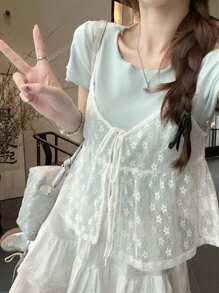Layered Lace Trim Camisole With Frill Hem