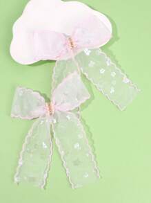 2 件装粉色薄纱发饰，适合女孩，闪亮花朵印花蝴蝶结鳄鱼夹，优雅珍珠水钻发夹，春假女孩发夹，儿童发饰 - 粉色 - 查看 7