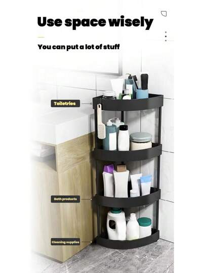 Almacenamiento de baño de cocina suelo independiente / soporte de estante en forma de abanico estante de almacenamiento triangular de cocina 4 pisos, baño de plástico de varios pisos y estante de almacenamiento de cocina piso de esquina triangular al baño de techo almacenamiento sólido y de moda