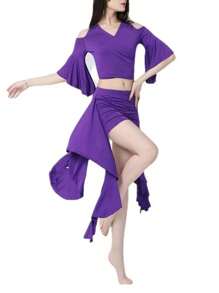 Women's Belly Dance Costume Sexy Asymmetrical Skirt+Seven Quarter Sleeved Top Women's Adult Professional Performance Costume Oriental Dance Costume - Multicolor - View 15