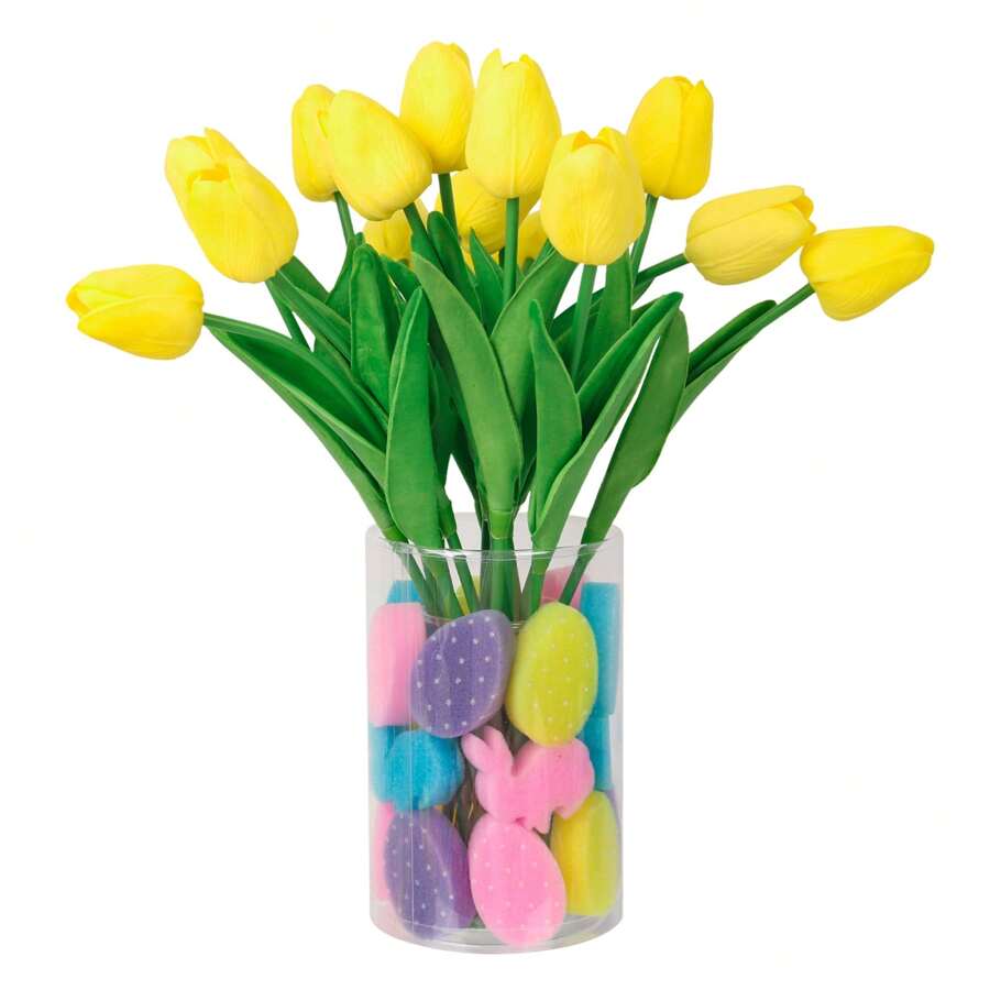 Easter Vase Fillers Artificial Tulips Sponge Eggs Bunnies Decor Spring Decorations For Home Table Centerpieces