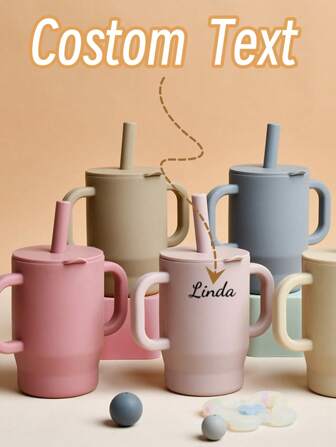 Individuelle Silikon Lern-Trinkbecher mit Deckel, Strohhalm-Tasse, Baby-, Kinder-Tropfensicherer Trinkbecher mit Griff