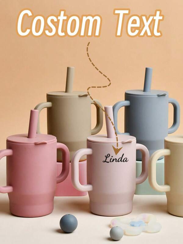 Customized Silicone Learning Drink Cup With Lid, Straw Cup, Baby, Children's Drop Resistant Drinking Cup With Handle