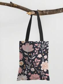 1 Stück Blumen Muster Handtasche, Schultertasche mit großer Kapazität, Damen Lässig Tragetasche, Segeltuch Tasche für Arbeit, Schule, Einkaufen