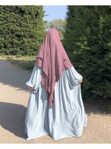 1 Set Muslim Women's 2 Pcs Abaya With Double Layers Headscarf Hjiab Women's Solid Color Elegant Long Sleeved Soft Set Suitable,Modest - Multicolor - View 26