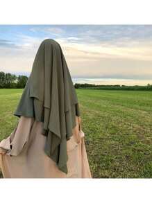 1 Set Muslim Women's 2 Pcs Abaya With Double Layers Headscarf Hjiab Women's Solid Color Elegant Long Sleeved Soft Set Suitable,Modest - Multicolor - View 33