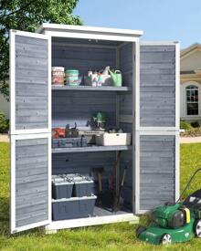 6ft X 4ft Outdoor Wooden Tool Shed, Outdoor Wooden Storage Cabinets With Removable Shelves, Weatherproof, Wooden Garden Shed With Locking Door For Yard Tool Storage Large Capacity Tool Shed To Accommodate Different Garden Tools - Grey - View 2