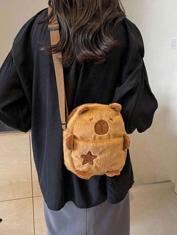 Bolso cruzado de peluche con estampado de capibara de moda, que se puede usar como bolso de hombro, bolso de mano y bolso casual, nuevo bolso de otoño e invierno, la mejor billetera de otoño