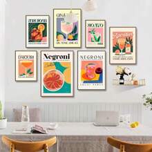 1pc Cartoon Cocktail Drinks Negroni Daiquiri Posters Retro Mojito Canvas Prints Wall Art Painting Pictures Bar Kitchen Home Decor No Frame