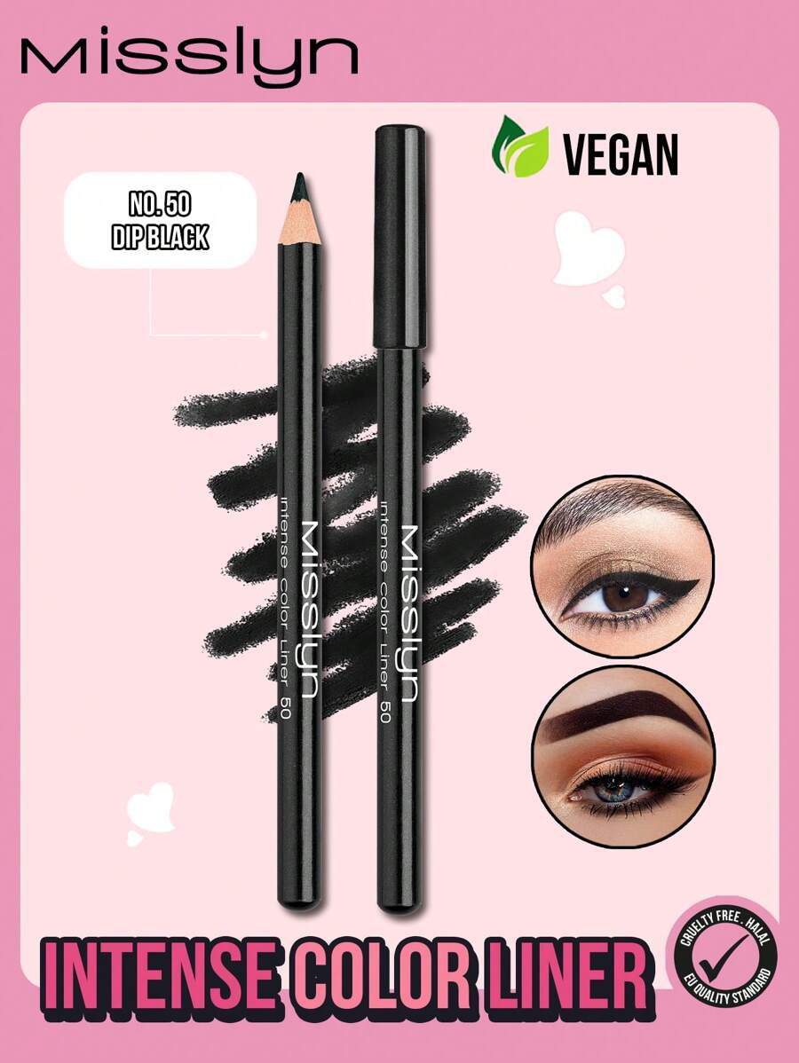 Misslyn Intense Color Liner, Creamy, Eyeshadow & Eyeliner Pencil, Sharpenable Eyeliner Pencil, Ultra-Pigmented, Blendable, Cruelty-Free, Smooth, Long Lasting, Highly Pigmented, No Smudging, Smooth Soft Gliding, Y2K Makeup Party Beach Travel Holiday Camping Outdoors Present Rose Fashion Girl New Year Cosmetic Cosplay Best Trip Festivals Color Fancy Campus School Charm Vibe Cny Chinese New Year, Valentine's Day Gift,Vegan,Cruelty Free - 50 Dip Black - 查看 1