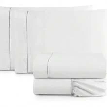 4-Piece King Size Sheet Set, Double Queen Size Percale, 200 Thread Count, 100% Plain Cotton, With Elastic, Soft Touch - 白色的 - 查看 1