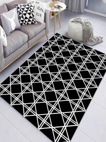 极简几何图案印花地毯、客厅沙发垫、卧室地毯、床边防滑垫、餐厅厨房垫、办公椅垫、入口门垫、野餐毯、户外露营垫 - 黑與白 - 查看 21