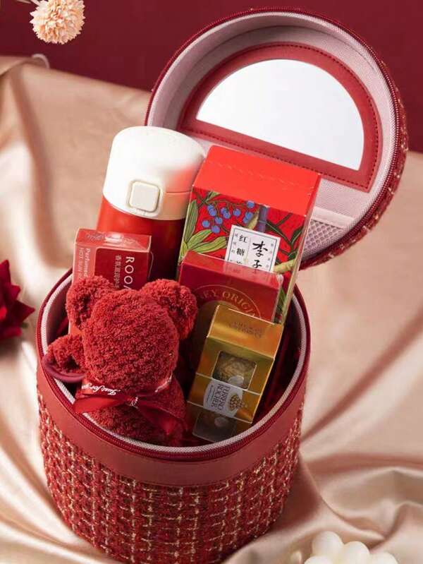 Große Kapazität Eimer Tasche, Make-up Etui, Geschenkbox, tragbar, einfarbig Nylon, frisch & süß, geeignet für Frühling, Sommer, Herbst & Winter