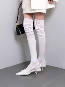 1 Pair Spring/Autumn Slim Stripe Thigh High Socks, Elegant Design, Cozy - White - View 8