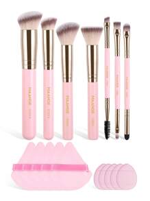 MAANGE 17pcs Professional Makeup Tool Set With 7pcs Facial Makeup Brushes & 5pcs Triangle Powder Puffs & 5pcs Mini Air Cushion Puffs, Foundation, Concealer, Blush, Contour, Eyeshadow, Lip, Eyebrow, Eyelash Brush, Best Makeup Tools With Soft Fiber And Skin Friendly For Easy Carrying, Set For Travel, Gift For Women & Girls