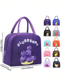 1pc Cartoon Fruit Print Insulated Lunch Bag, Large Capacity Student Bento Box Pouch, Waterproof Zipper Closure - Multicolor - View 2