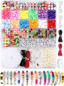 Kit para hacer pulseras con cuentas tipo pony, kit de cuentas para hacer pulseras de la amistad, kit con cuentas tipo pony, dijes, cuentas de flores de arcilla, cuentas con letras para hacer joyas, manualidades y regalos DIY