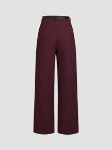 Mid-Waist Solid Color Elegant Straight Leg Pants With Belt