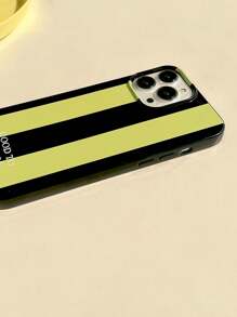 1pc Glossy Black Striped Phone Case Compatible With IPhone 16, 16 Plus, 16 Pro, 16 Pro Max Waterproof Shockproof Anti-Fall Scratch Resistant - Green - View 4