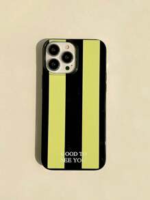 1pc Glossy Black Striped Phone Case Compatible With IPhone 16, 16 Plus, 16 Pro, 16 Pro Max Waterproof Shockproof Anti-Fall Scratch Resistant - Green - View 3