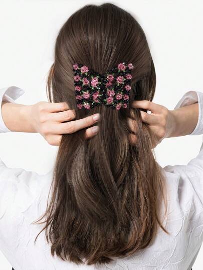 1 Pc Flower Beads & Faux Crystal Dual-Row Elastic Hair Comb, Magic Bun Hairstyle Accessory Decor Combs For Hair Side Comb, School Stuff, Wedding, Hair Accessories, Head Accessories