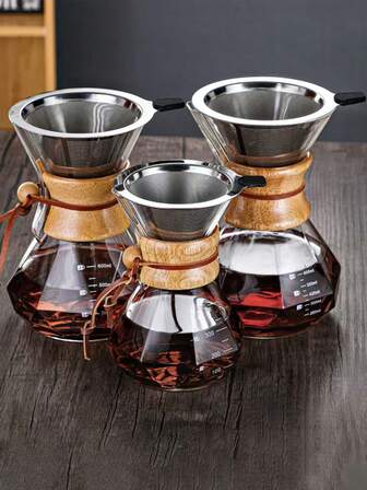 1pc Wholesale High Borosilicate Heat-Resistant Glass Diamond Wood Slice Coffee Pot Transparent Glass Cup American Style Sharing Pot Set, Home Use