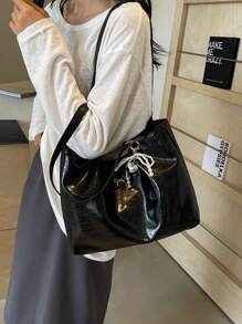 1pc Women's Crackle PU Leather Large Capacity Tote Bag With Chain Strap, Suitable For Girls, Ladies, College Students, Career Starters And Office Workers, Great For Work, Business, Commuting, School