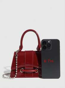 1pc Girl's Solid Color PU Leather Mini Square Shoulder Bag, Metal Chain Strap Crossbody Purse, Casual Handbag Suitable For Girls, Students, School, And Daily Outings