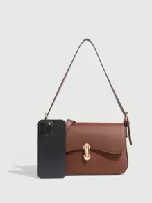 Barlang 彩色方包、单肩包、法棍包、复古锁扣小方包、腋下包、时尚百搭手提包、适合所有女性的圣诞礼物包，可调节肩带可肩背或斜挎 - 棕色 - 查看 4