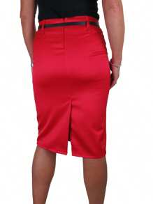 Paulo Due Stretch Satin Pencil Skirt - Red - View 2