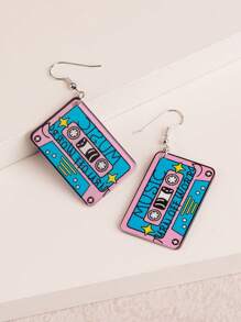 1 对复古磁带亚克力双面吊坠耳环，简约风格时尚耳环适合音乐爱好者和复古配饰，经典风格女士珠宝 - 磁帶 - 查看 14