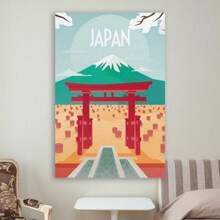 Framed  En Framed Canvas Wall Art - Vintage Japan Mount  Travel Poster Skyline - For Home, Bathroom, Bedroom, Office Decoration - Perfect Gift For Travel Lovers & Art Enthusiasts