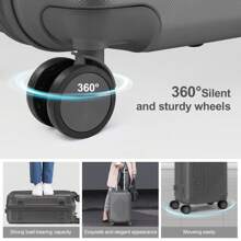 2 Piece Luggage Set (20"+12") Checked Travel Suitcases, Lightweight Portable Hard Shell Carry-On Luggage With Spinner Wheels, Rose Gold, Black, Dark Grey - Dark Grey - View 8