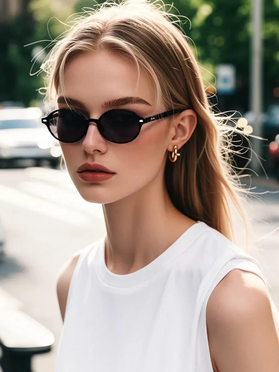 Retro Oval Plastic Frame Fashion Sunglasses, Classic Design For Outdoor Travel Beach Casual Wear, Summer UV Protection Driving Glasses Fashionable Shade Elegant Outfit Family Outings Travel Vacation Holiday For Summer Beach Vacation,Outdoor,Travel - 黑色 - 查看 1