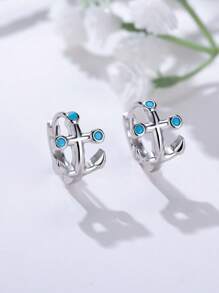 A Set Of Unique Appealing Blue Turquoise Anchor Shaped Hoop Earrings For Women, Fashion Party Birthday Gift
