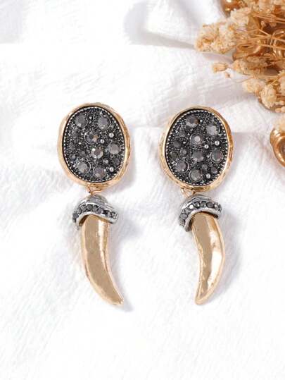 1 Pair Fashionable Metal Animal Horn Shaped Retro Vintage Style Earrings Pendants, Personalized Minimalist Women Jewelry