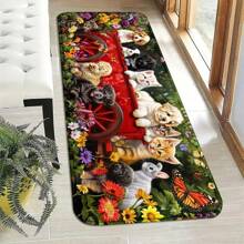 1 pieza Alfombra de entrada con diseño de flores silvestres para carrito de paseo de perros y gatos, alfombra decorativa, estilo Ins, tapete para sofá, artículos para decoración del hogar, para sala de estar/dormitorio/entrada/cocina/baño/estudio, suave, cómoda y duradera, lavable a máquina